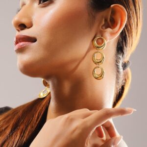 18K Gold-Plated Stainless Steel Tarnish-Free Waterproof Triple Hoop Drop Earrings - Gold