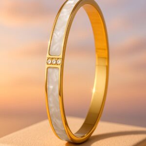 18K Gold Plated Stainless Steel Tarnish-Free Waterproof White Marble Stone Bracelet - Gold