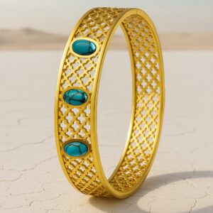 18K Gold-Plated Stainless Steel TarnishFree Waterproof Filigree Blue Stone Bracelet - Gold