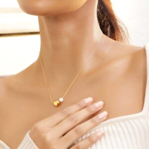 18K Gold-Plated Stainless Steel TarnishFree Waterproof Heart & Pearl Charm Necklace - Gold