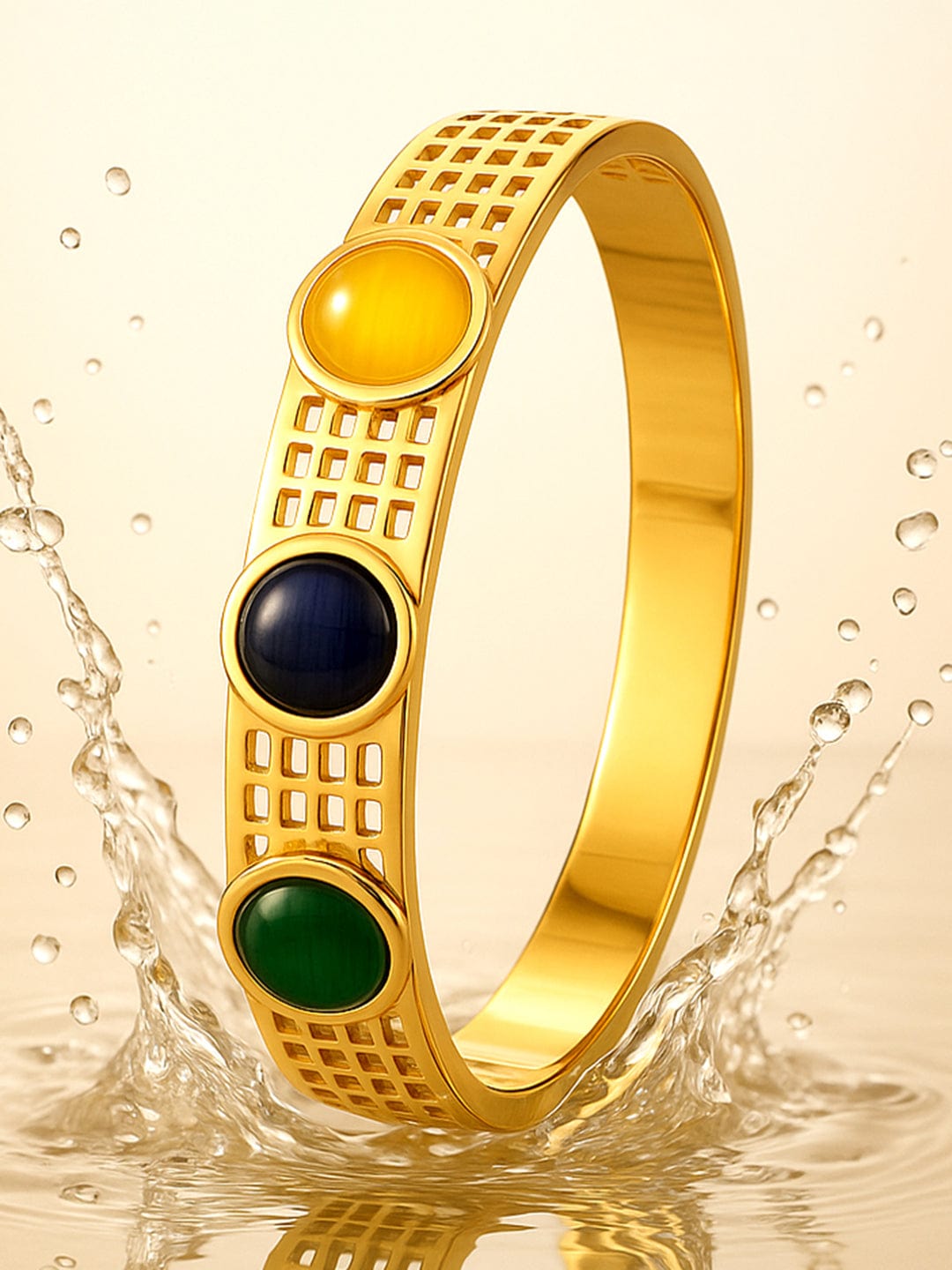 18K Gold-Plated Stainless Steel TarnishFree Waterproof Multicolor-Gemstone Bracelet - Gold
