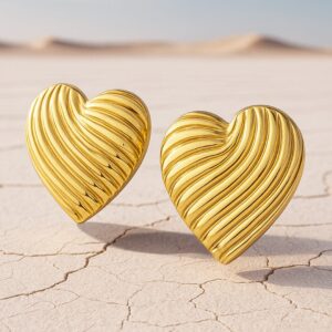 18K Gold Plated StainlessSteel Tarnish Free Waterproof Heart Oversize Stud Earring - Gold