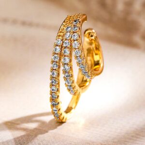 18K Gold Plated White Cubic Zirconia Studded Statement Ear Cuff Earrings