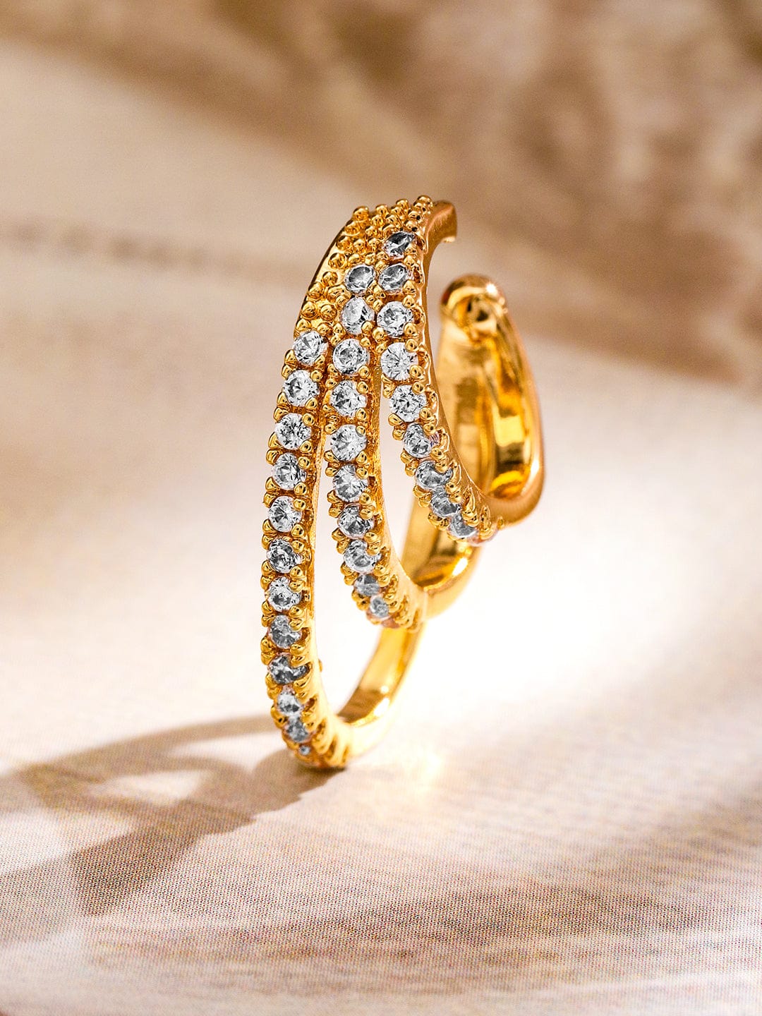 18K Gold Plated White Cubic Zirconia Studded Statement Ear Cuff Earrings