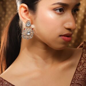 18K Gold-Plated White Zirconia Gemstone Studded Chandelier Earrings for Women