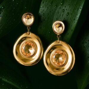 18K Gold Plated Yellow Crystal Stone Studded Drop Earring with Bold Circular Design
