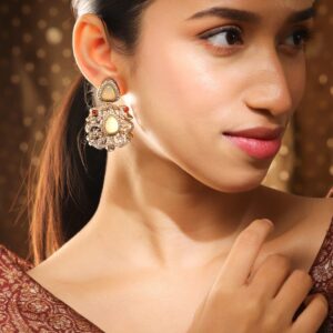 18K Gold-Plated Yellow Sapphire & White Zirconia Gemstone Studded Chandelier Earrings for Women