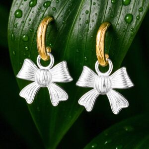 18K Gold & Silver Dual Plating Bowknot Design Drop Earrings - Gold