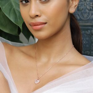 18K Rose Gold-Plated Heart-Shaped Cubic Zirconia Studded Pendant Necklace