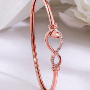 18K Rose Gold-Plated Infinity & Heart Motif Crystal Zirconia Studded Sleek Bracelet - Rose gold