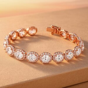 18K Rose Gold-Plated Oval-Cut AAA Cubic Zirconia Studded Premium Tennis Bracelet - Rose Gold