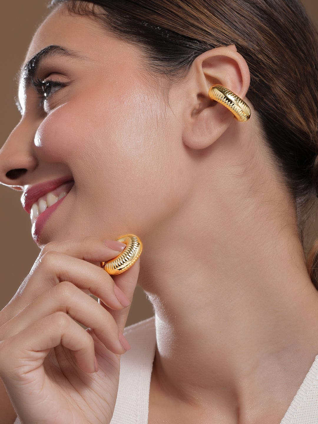 18KT Gold Plated Stainless Steel Tarnish Free Waterproof Ear Cuffs - Gold