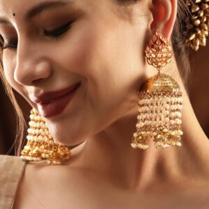 22K Antique Gold plated Pearl Dangle Jhumka Earrings - Gold