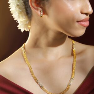 22K Gold-Plated AD & Cubic Zirconia Studded Necklace & Earrings Set for Women