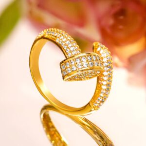 22K Gold-Plated Adjustable Wrap Design Ring with Cubic Zirconia Detailing