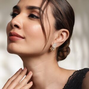 22K Gold plated Baguette Crystal Zirconia Exquisite Demi-Fine Earrings - Gold