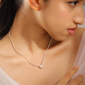 22K Gold Plated Crystal Cubic Zirconia Luxe Tennis Necklace with Pav? Heart Pendant - Gold