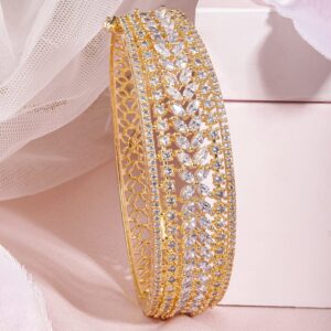 22K Gold-Plated Cubic Zirconia-Studded Bangle-Style Bracelet - Gold