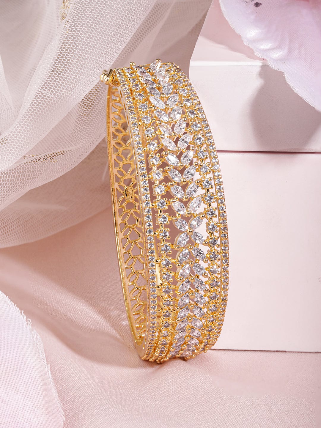 22K Gold-Plated Cubic Zirconia-Studded Bangle-Style Bracelet - Gold