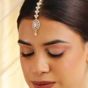 22K Gold Plated Cubic Zirconia Studded Maang Tikka - Gold