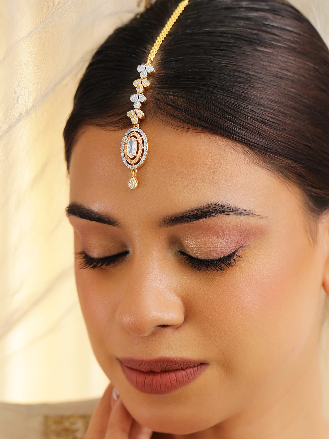 22K Gold Plated Cubic Zirconia Studded Maang Tikka - Gold