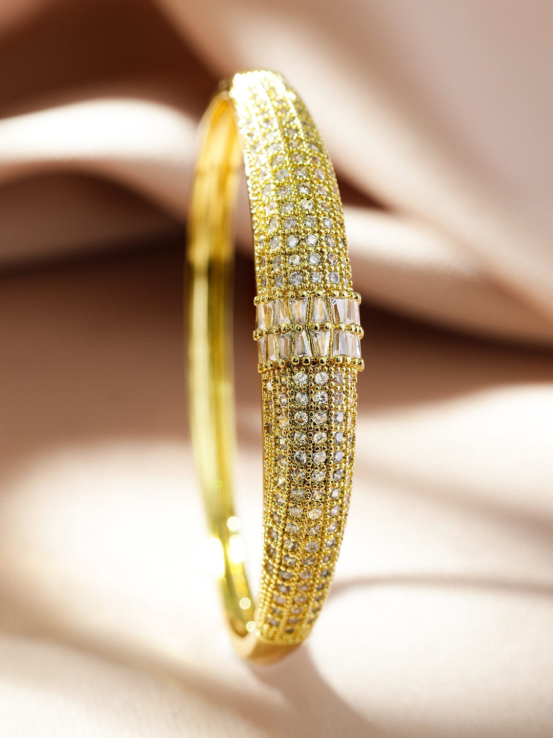 22K Gold-Plated Demi-Fine Sparkling Cubic Zirconia Openable Bracelet