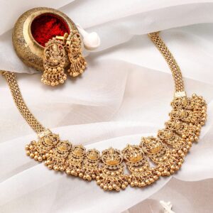 22K Gold-Plated Divine Lakshmi Motif Temple Jewellery Set with Intricate Detailing - Gold