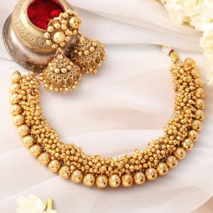 22K Gold-Plated Golden Beads Studded Beaded Traditional Jewellery Set