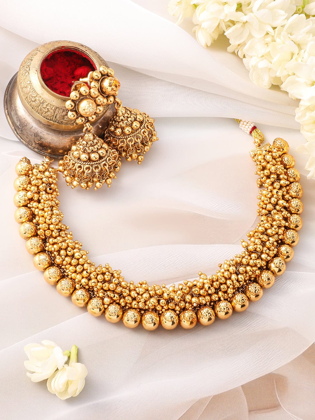 22K Gold-Plated Golden Beads Studded Beaded Traditional Jewellery Set
