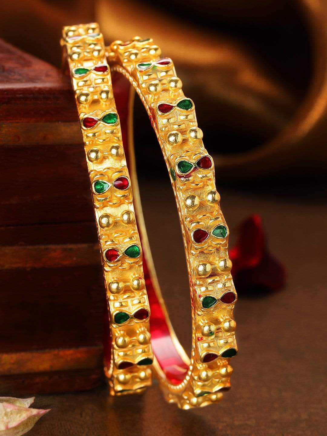 22K Gold Plated Handcrafted Enamel Set of 2 Bangles - 2.8