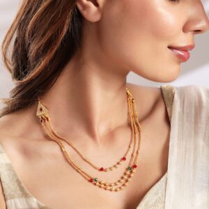22K Gold Plated Handcrafted Layered Beaded Chain Necklace - Gold