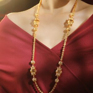 22K Gold-Plated Handcrafted Long Necklace with Ornate Beaded Motifs for Women