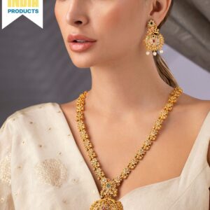 Gold-Toned Stone-Studded Handcrafted Jewellery Set - Gold