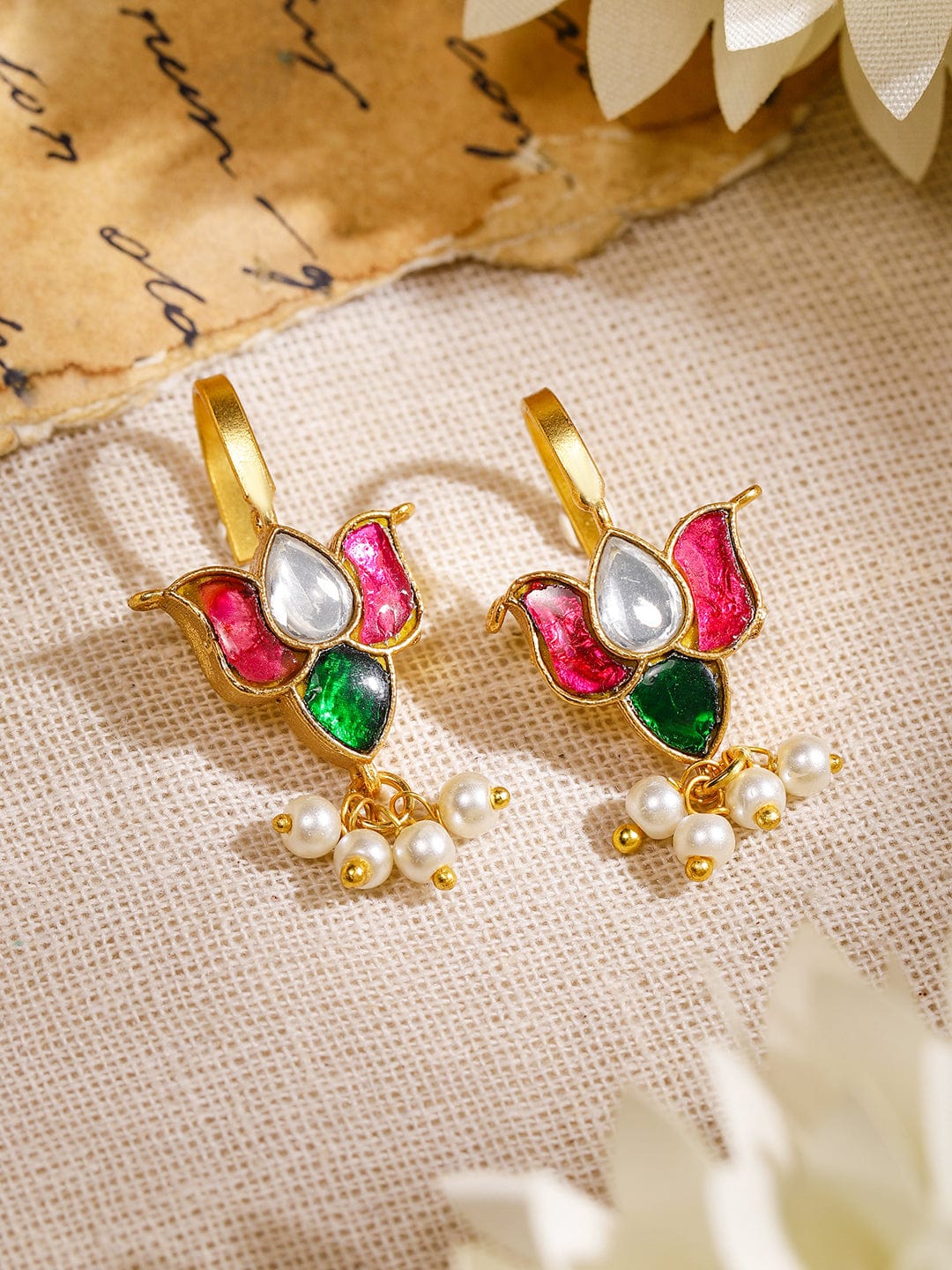 rubans-22k-gold-plated-handcrafted-ruby-pink-emerald-green-white-kundan-studded-lotus-design-minimal-ear-cuff-with-pearl-drop-for-women-ear-cuff-earrings-1147461791.jpg