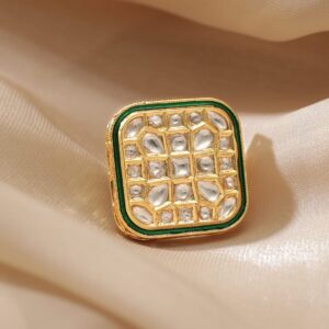 22K Gold-Plated Kundan-Studded Adjustable Finger Ring - Multi
