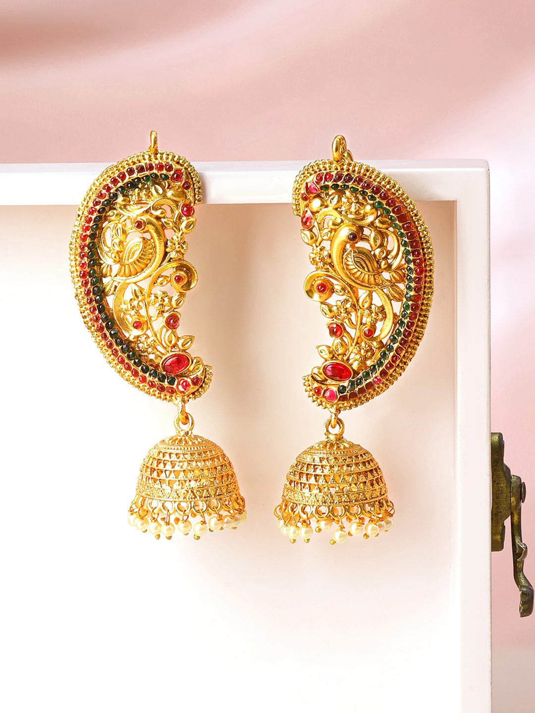 rubans-22k-gold-plated-oversized-ear-cuff-jhumka-earrings-with-ruby-red-emerald-green-stones-and-ghungroo-dome-drop-jhumka-earrings-1177032155.jpg