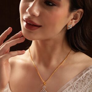 22K Gold plated Pave Zirconia studded striking Pendant Set - Gold