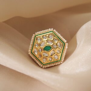 22k Gold Plated Polki Studded Finger Ring - Gold