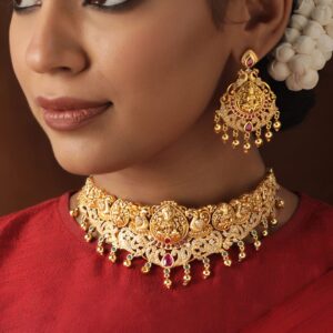 22K Gold plated Red Crystal Zirconia Handcrafted Luxury Necklace Set - Gold