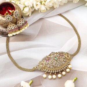 22K Gold-Plated Ruby Pink, Emerald Green, Cubic Zirconia & Pearl Beaded Choker Set - Gold