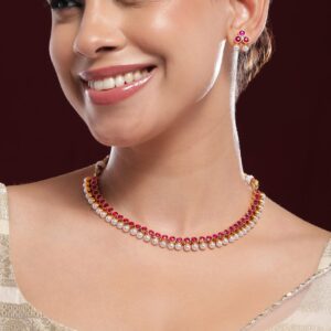 22K Gold-Plated Ruby Pink & Pearl Beaded Traditional Jewellery Set