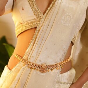 22K Gold-Plated Ruby Red Stone Studded Handcrafted Traditional Kamarbandh - Ruby Red