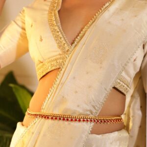 22K Gold-Plated Ruby Red Stone Studded Handcrafted Traditional Kamarbandh - Ruby Red