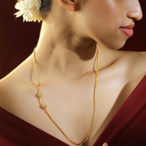 22K Gold-Plated Sleek Chain Necklace with Cubic Zirconia Encrusted Beaded Accents - Gold