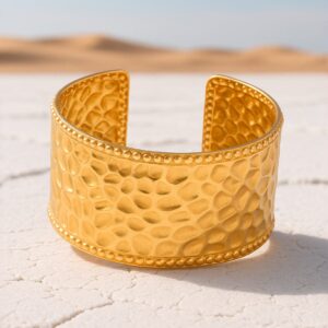 22K Gold-Plated Textured Free Size Statement Cuff Bracelet - Gold