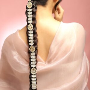 22K Gold-Plated White Kundan & Cream Pearl Beaded Handcrafted Hair Accessories for Brides & Bridesmaids