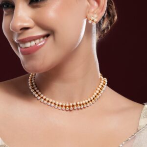 22K Gold-Plated White Pearl Beaded Traditional Jewellery Set - Gold
