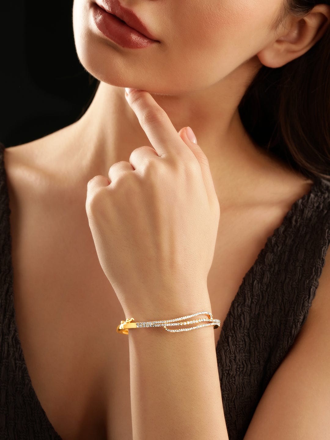 22K Gold plated Zirconia contemporary Sleek Bracelet - Gold