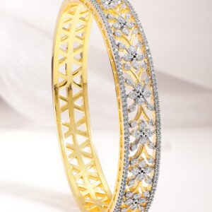 22KT Gold-Plated Cubic Zirconia Studded Floral Bangle-Style Bracelet - Gold