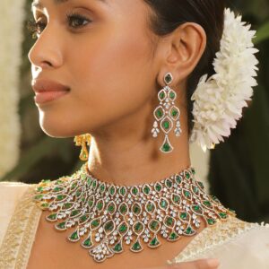 24K Gold-Plated Emerald Green & AAA Cubic Zirconia Handcrafted Premium Jewelry Set RE14NS407698 - Green